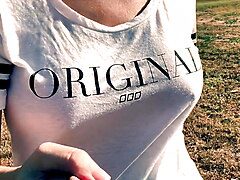 Wifey goes braless walking around the golf course